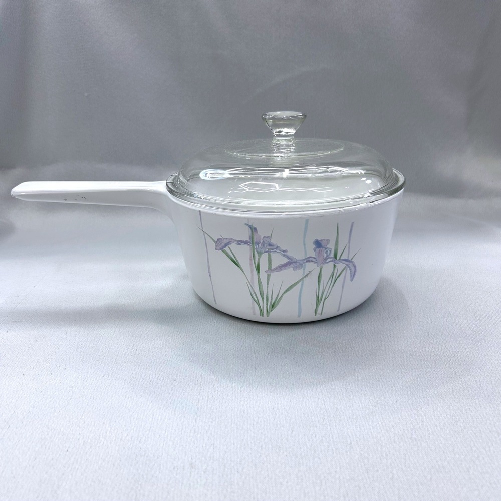Vintage Corning Ware Shadow Iris Saucepan 1.5L Lid White Floral Cookware